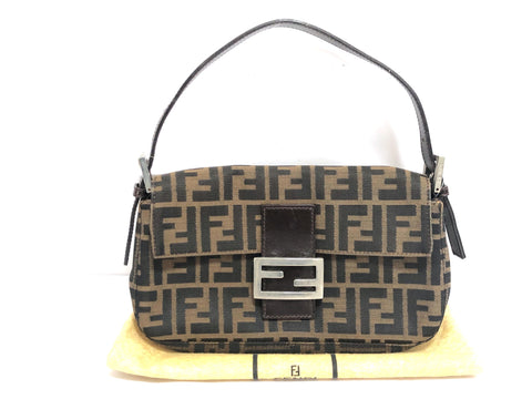 FENDI Zucca Pattern Zucca Canvas x Leather Handbag 26424 008 Khaki x Brown Handbag