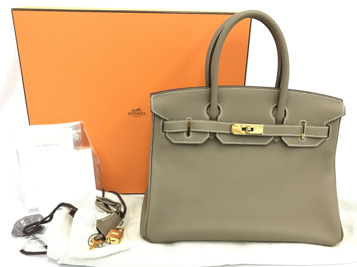 HERMES Birkin Birkin 30 Z Engraving Etoup Gold Hardware Handbag
