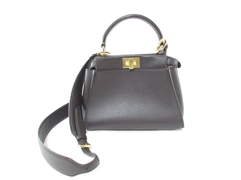 FENDI FENDI/Fendi peekaboo 2way bag black calf leather handbag