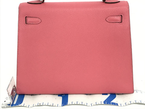 HERMES Kelly Kelly 25 Chevre Rose Azare Silver Hardware Handbag