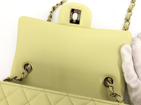 CHANEL lambskin bag chain shoulder matelasse 20 lambskin yellow green A69900 unused shoulder bag