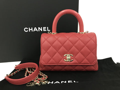 CHANEL Caviar Skin Coco Handle XXS Red Caviar Skin GD Hardware AS2215 NU93E75H (Box/Storage Bag/Booklet) Handbag