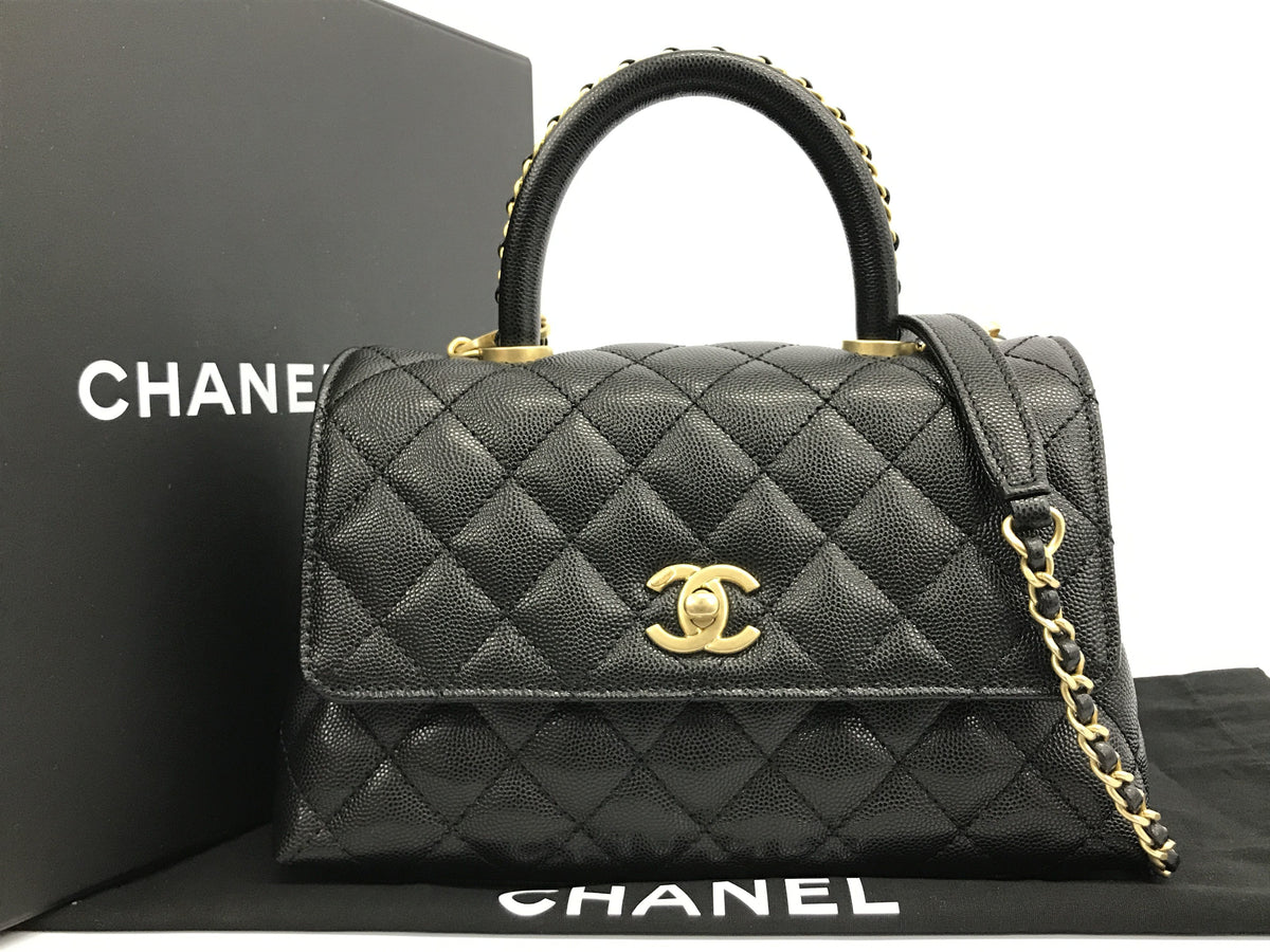 CHANEL Caviar Skin 2023 Model Coco Handle xs Caviar Skin Black x Gold Metal Fittings GD Metal Fittings Vintage Processing A92990 B10382 94305 Serial Plate UPH5JPE1 New Unused Cloth Cover Bag Box Booklet Ribbon Handbag