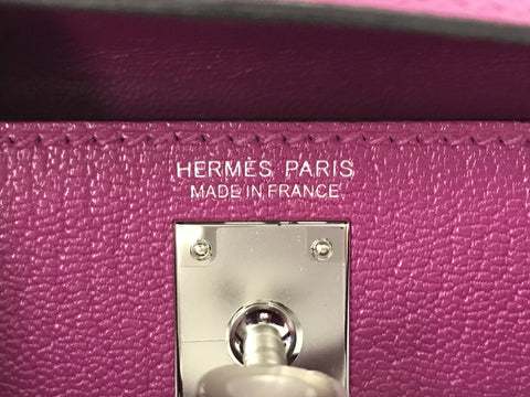 HERMES Kelly Mini Kelly Rose Purple C Engraved Silver Hardware Chevre Handbag