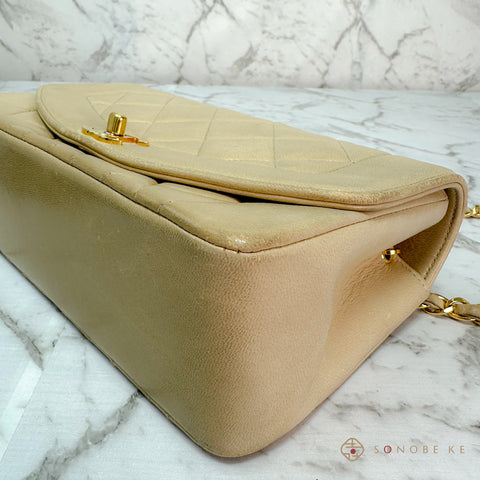 Chanel Diana Single flap matelasse beige Lambskin Chain Shoulder Bag CC Logo No.2 【A】