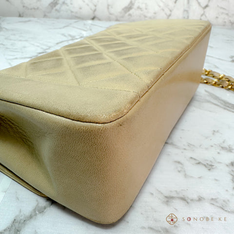 Chanel Diana Single flap matelasse beige Lambskin Chain Shoulder Bag CC Logo No.2 【A】