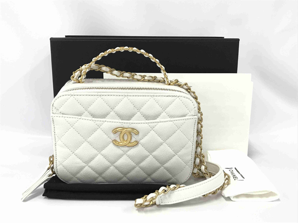 CHANEL Caviar Skin Caviar Skin AS3221 Vanity 2WAY White Shoulder Bag