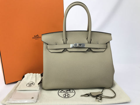 HERMES Birkin Birkin 30 Tourtiere Gray SV Metal Fittings Togo C Engraved Handbag