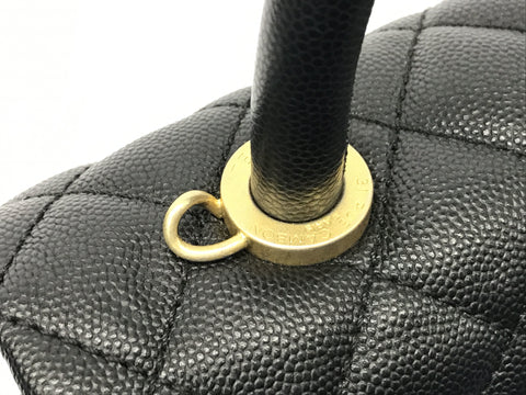 CHANEL Caviar Skin Top Handle Coco Handle XS Caviar Skin Black Gold Hardware Handbag