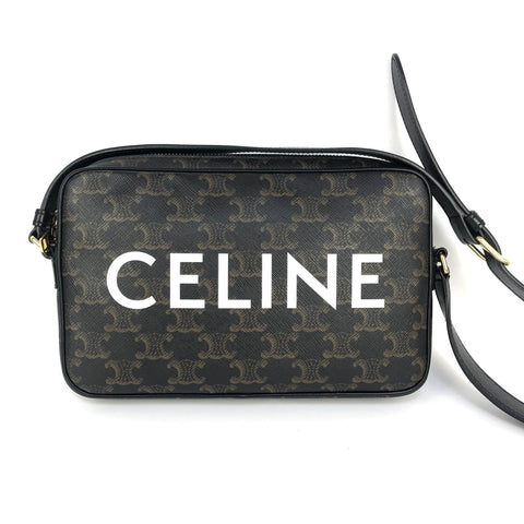 CELINE Medium Messenger Triomphe PVC x Leather Shoulder Bag Brown x Black Shoulder Bag