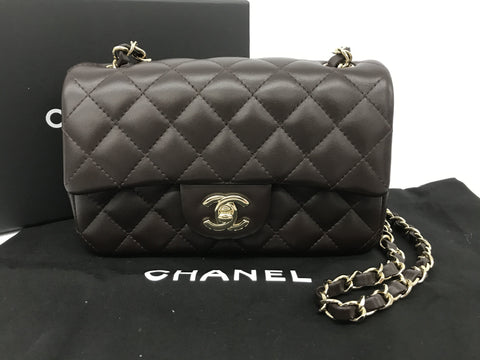 CHANEL W20 cm mini matelasse serial plate brown shoulder bag