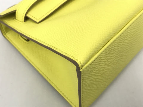 HERMES Pochette Kelly Lime Silver Hardware Ebson Q Engraved Handbag