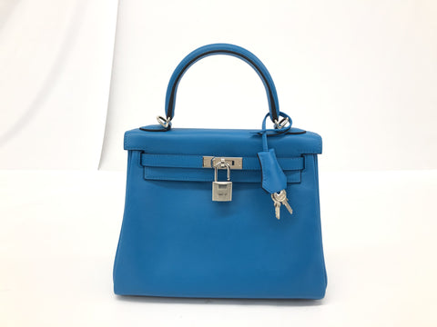 HERMES Kelly Kelly 25 Swift blue system SV metal fittings Y engraving handbag