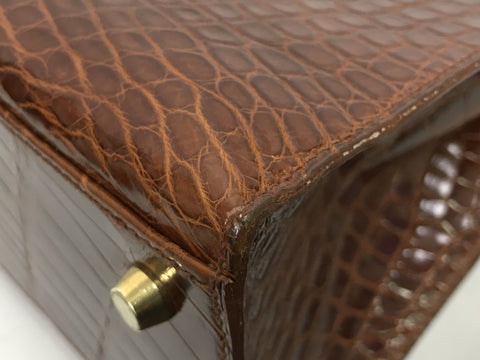 HERMES Kelly Kelly 32 outside stitching brown alligator GP metal fittings handbag