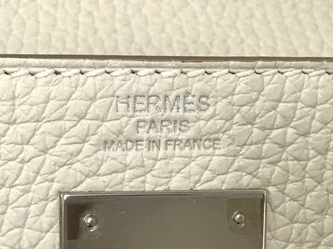 HERMES Kelly Kelly 28 Togo White SV Metal Fitting Z Engraved Handbag
