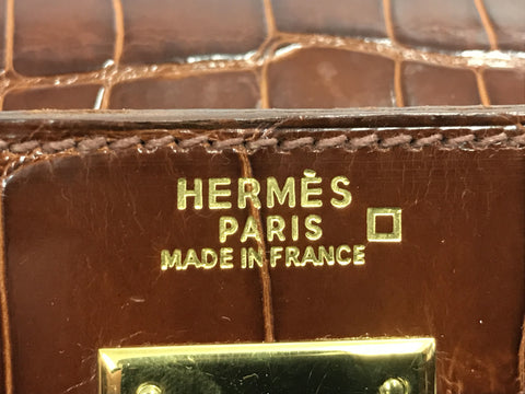 HERMES Kelly Kelly 32 outside stitching brown alligator GP metal fittings handbag