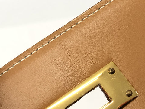 HERMES Kelly Kelly 28 box calf beige GD metal fittings 〇V carved handbag