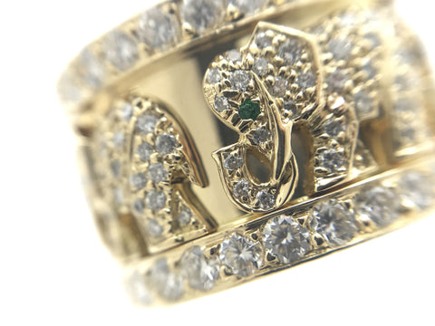 Cartier Pharaon Elephant #51 Emerald Full Diamond YG 750 12.8g Ring (Precious Metal)