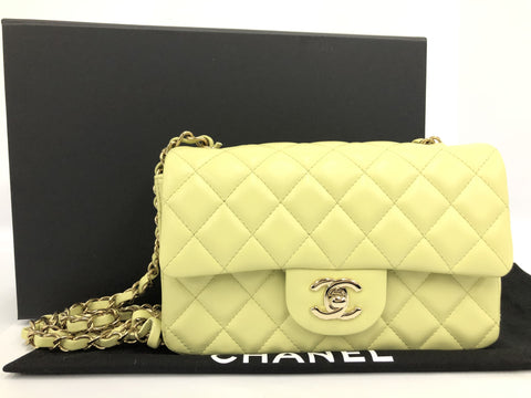 CHANEL lambskin bag chain shoulder matelasse 20 lambskin yellow green A69900 unused shoulder bag