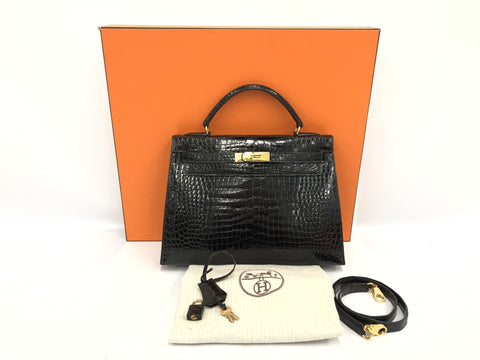 HERMES Kelly Kelly 32 porosus black handbag