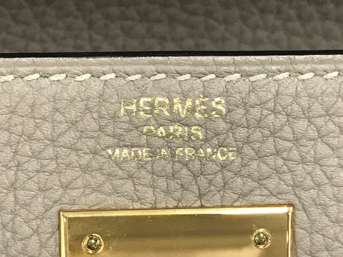 HERMES Kelly Kelly 28 Togo Tourtiere Gray GD Hardware C Engraved Handbag