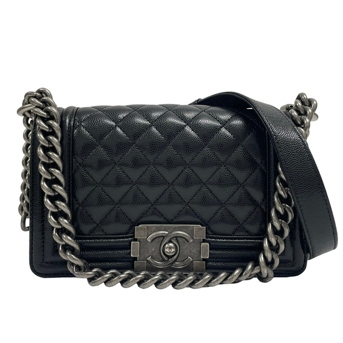 CHANEL Caviar Skin Boy Vintage Metal Fittings Chain Shoulder Bag Black Black Seal Unclear No Guarantees Shoulder Bag