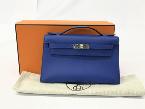 HERMES Kelly Pochette Kelly Swift Blue Royale SS U Handbag