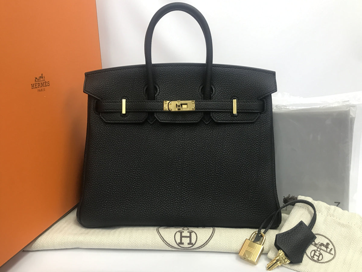 HERMES Birkin 25 Black Gold Metal Fittings Togo Black U Engraved Brand New Complete Handbag