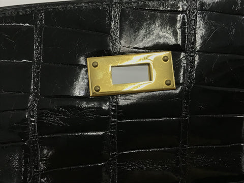 HERMES Kelly Kelly 32 alligator GD metal fittings ○S ST attaching black shine handbag