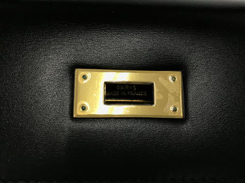 HERMES Kelly Kelly 28 box calf outer stitching G bracket black □F (2002) handbag