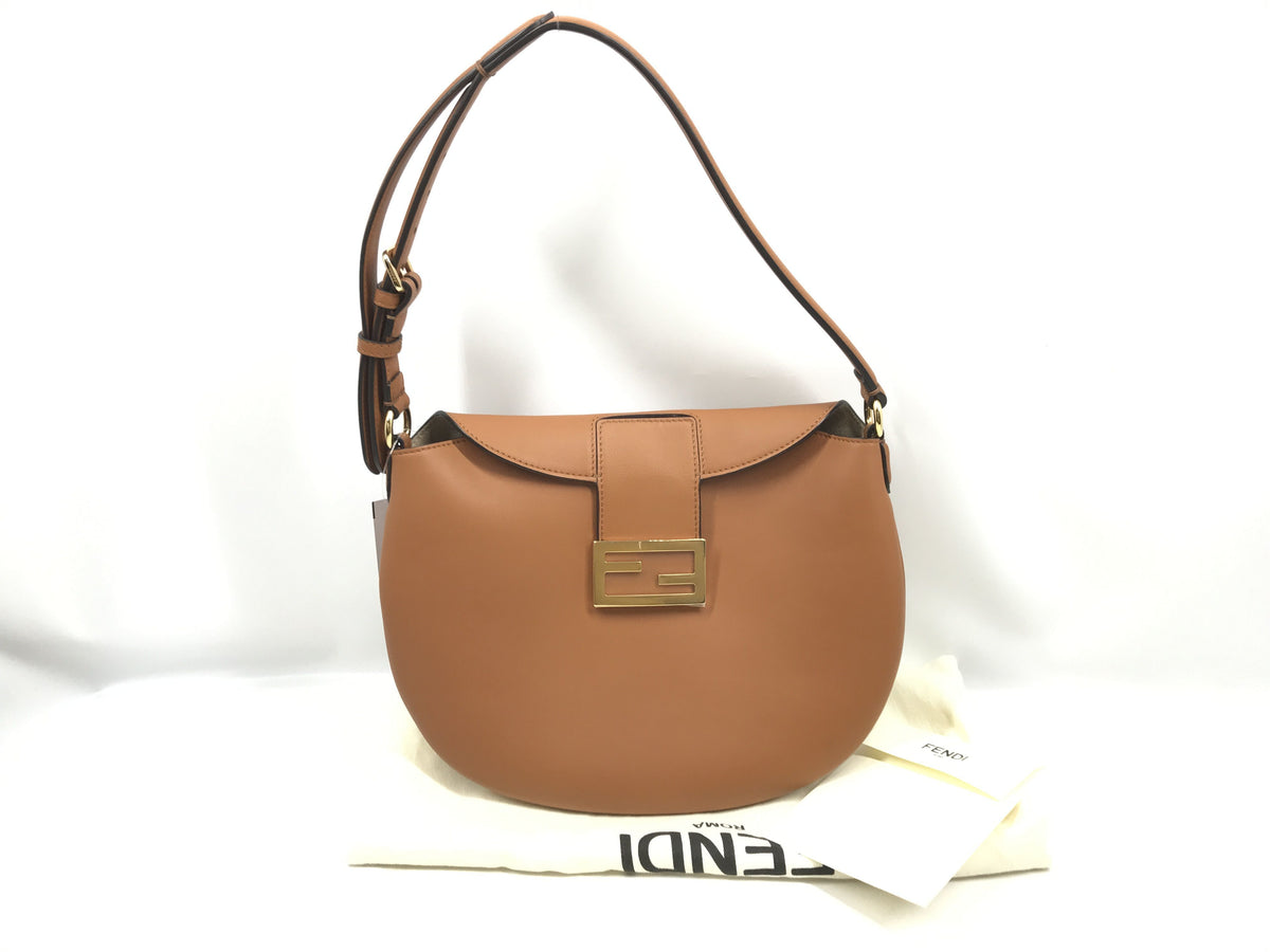 FENDI shoulder bag hobo leather brown 8BR790 shoulder bag with metal seal