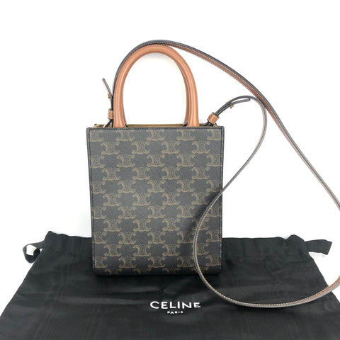 CELINE CELINE Vertical Cover Mini Triomphe PVC x Leather 2WAY Shoulder Bag Handbag Brown Shoulder Bag Shoulder Bag