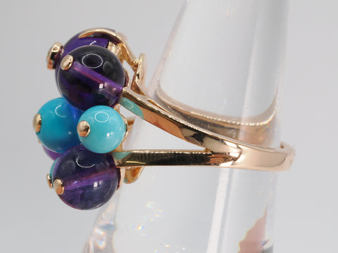 Cartier Delice de Gore Amethyst Turquoise Diamond PG #54 750 10.2g Ring (precious metal)