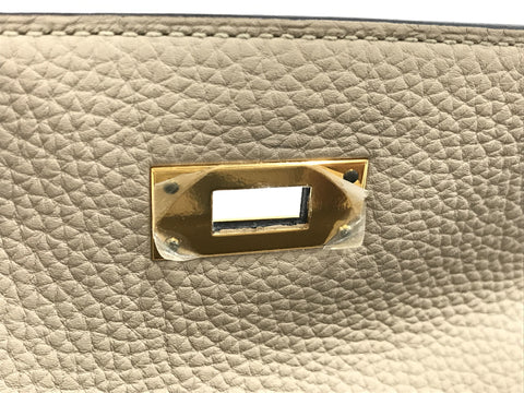 HERMES Kelly Kelly 28 Togo Tourtiere Gray GD Hardware C Engraved Handbag