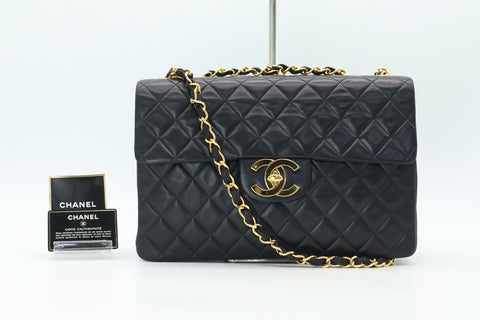 CHANEL Lambskin Big Matrasse 34 W Flap W Chain GD Hardware Black Seal Card 3246181 Shoulder Bag