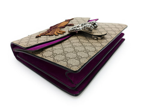 GUCCI GG Supreme Monogram Bird Embroidery Medium Dionysus Shoulder Bag Purple 400235 520981 Shoulder Bag
