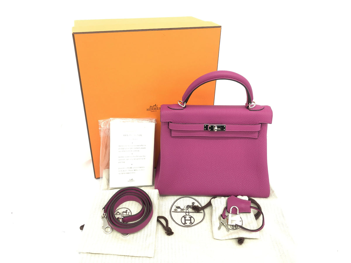 HERMES Kelly Kelly 25 Y carved seal shoulder bag with silver metal fittings strap