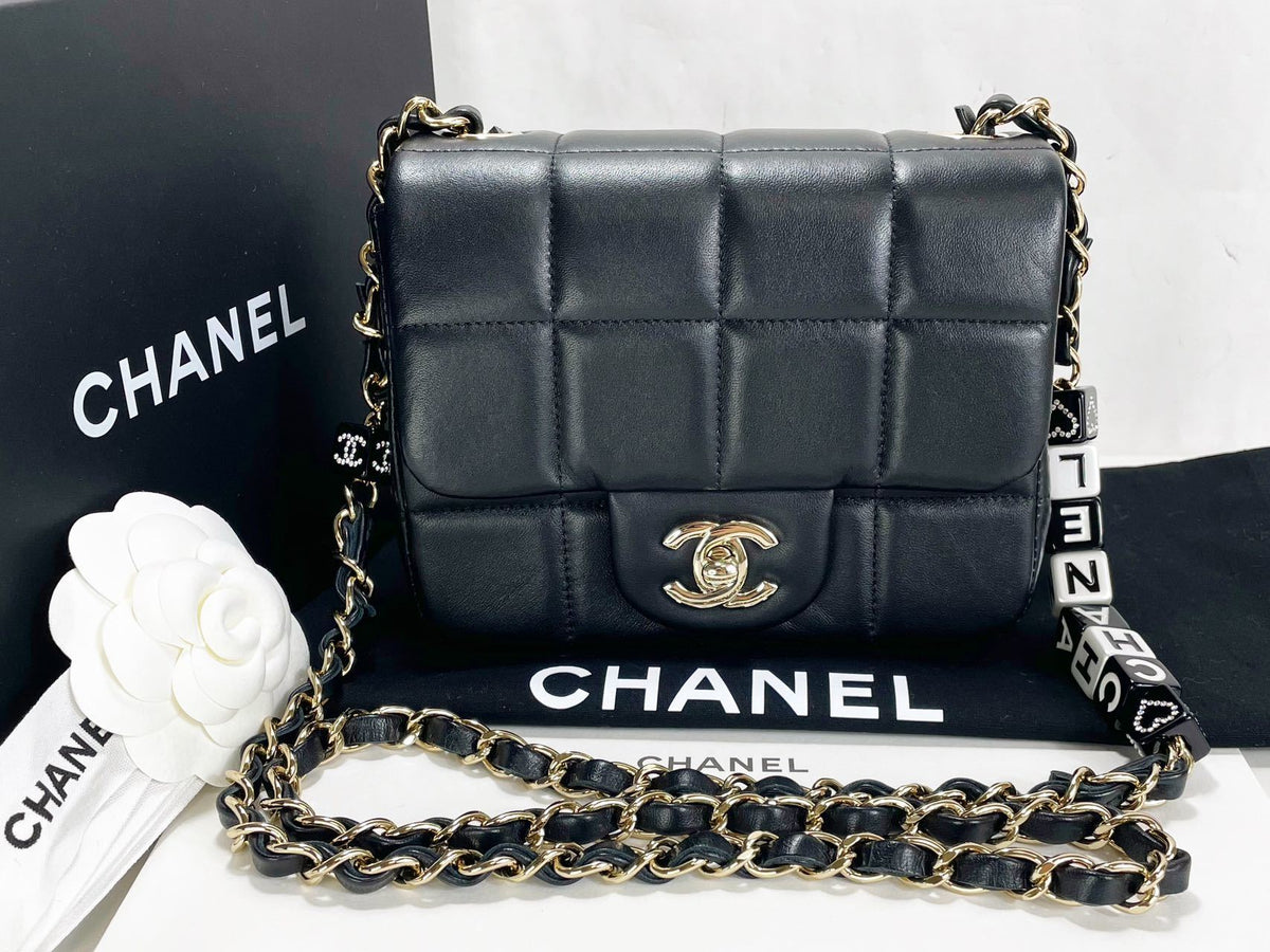 CHANEL New mini flap coco cube chain W16.5/H12.5cm approx. black S gold hardware Shoulder Box, booklet, camelia ribbon, bag, identification plate:P527A9JC Very beautiful (AS3744) shoulder bag
