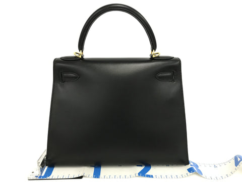 HERMES Kelly Kelly 28 box calf outer stitching G bracket black □F (2002) handbag