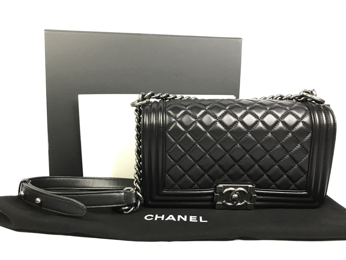 CHANEL Lambskin Boy Chain Shoulder Lambskin/Silver Hardware Shoulder Bag