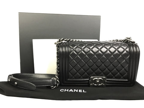 CHANEL Lambskin Boy Chain Shoulder Lambskin/Silver Hardware Shoulder Bag