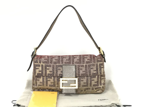 FENDI Zucca pattern Zucca lame processing silver shoulder bag