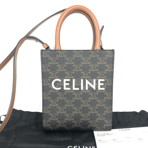 CELINE CELINE Vertical Cover Mini Triomphe PVC x Leather 2WAY Shoulder Bag Handbag Brown Shoulder Bag Shoulder Bag