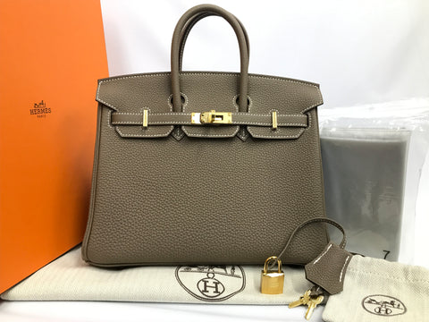 HERMES Birkin 25 Etoupe gold metal fittings Togo U stamped new article complete handbag