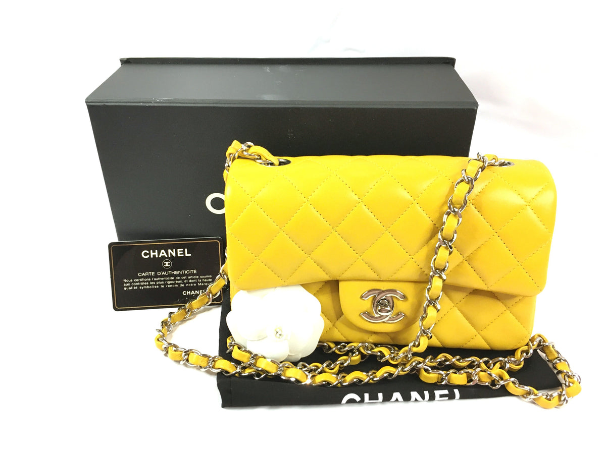 CHANEL lambskin mini matelasse lambskin yellow shoulder bag