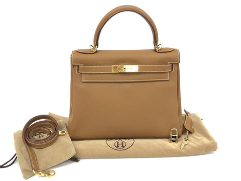 HERMES Kelly Kelly 28 Inner Stitch Gold Togo G Metal Fittings □E Engraved Handbag