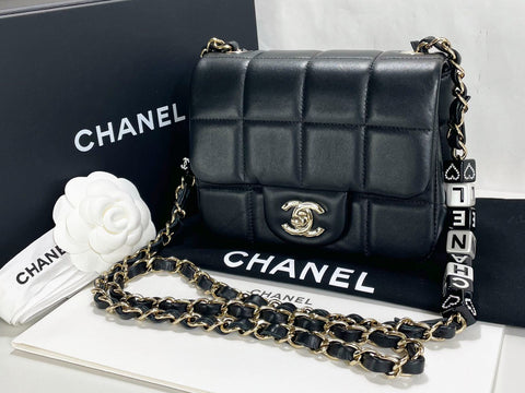 CHANEL New mini flap coco cube chain W16.5/H12.5cm approx. black S gold hardware Shoulder Box, booklet, camelia ribbon, bag, identification plate:P527A9JC Very beautiful (AS3744) shoulder bag