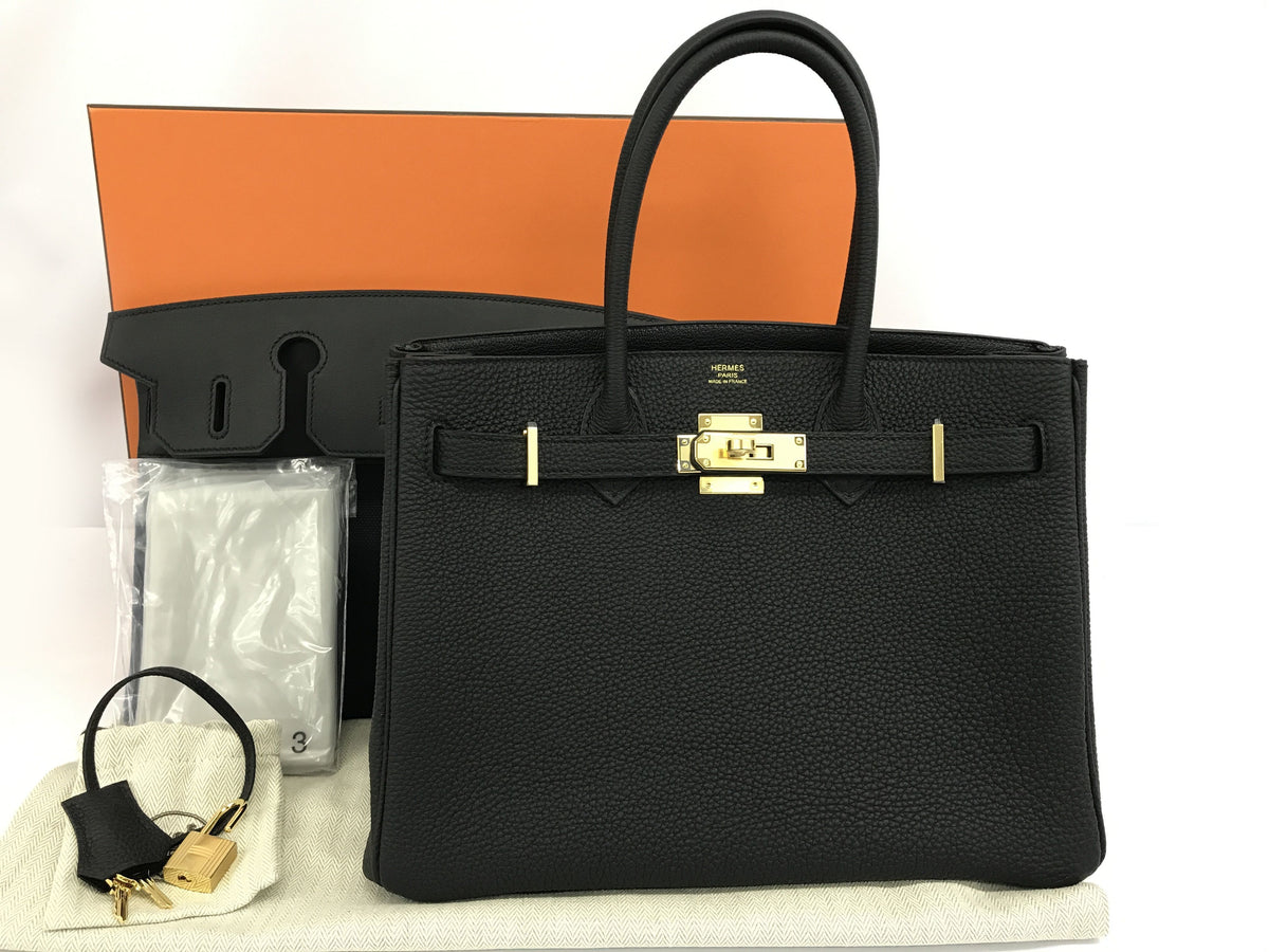 HERMES Birkin Birkin 30 3EN1 Black Togo/Swift/Toile Ash Gold Hardware U Engraved Handbag