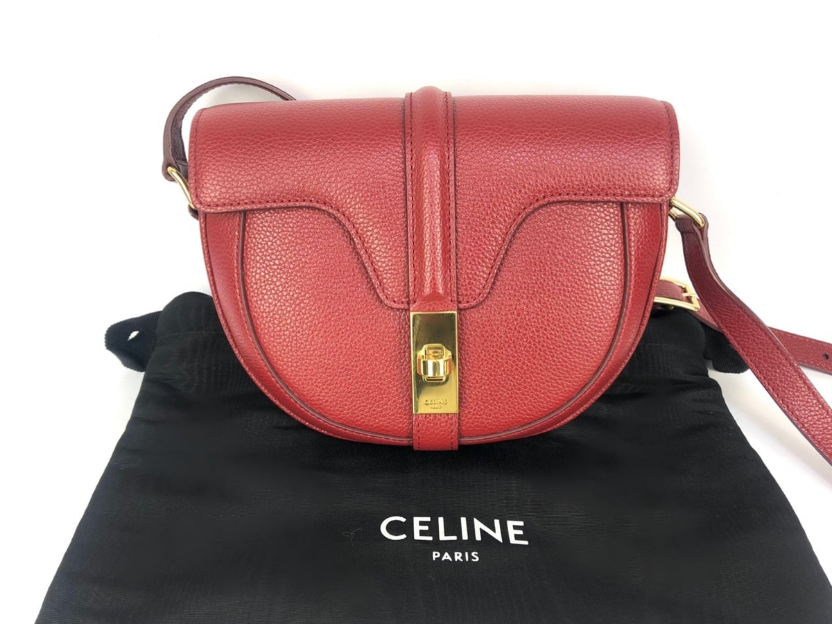 CELINE Small Buzzas 16 Saize Leather Shoulder Bag Gold Metal Fittings Red Shoulder Bag