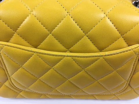 CHANEL lambskin mini matelasse lambskin yellow shoulder bag